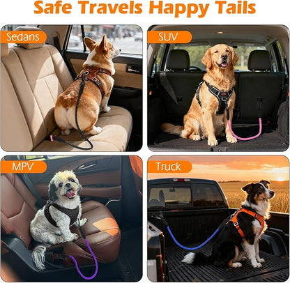 PetBonus Dog Seat Belt for Car, Durable Rope Dog Car Harness Seatbelt for Vehicle, Pet Tether Safety Restraint with Heavy Duty Buckle Hook Latch Lockable Clip for Small Medium Large Breeds (Red)
