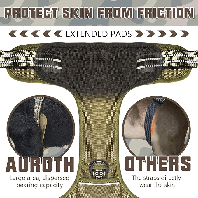 AUROTH Tactical Dog Harness for Large Dogs No Pull Adjustable Pet Harness Reflective K9 Working Training Easy Control Pet Vest Military Service Dog Harnesses Army Yellow XXL