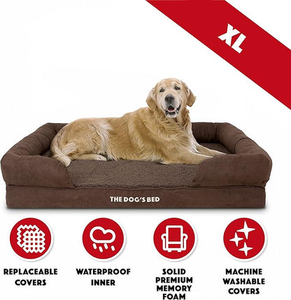 The Dog’s Bed Orthopedic Dog Bed XL Dark Brown Plush 43.5x34, Premium Memory Foam, Pain Relief: Arthritis, Hip & Elbow Dysplasia, Post Surgery, Lameness, Veterinary Approved, Waterproof Washable Cover