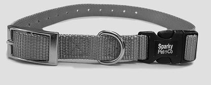 Sparky Pet Co - ECollar Replacement Strap - Easy Release Double Buckle Dog Collar - Rugged Nylon - Adjustable - D Ring - Quick Release Metal Clasp - for Invisible Fence Systems - 3/4" x 24" - Grey