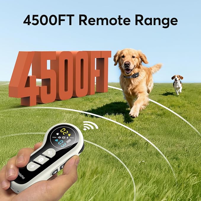 Delupet Dog Shock Collar 2 Dogs- 4500FT Dual-Direct Dog Training Collars with Remote for Small Medium Large Dog, IPX8 Waterproof Rechargeable E-Collar with Beep(1-8), Vibration(1-3), Shock(0-99), Grey