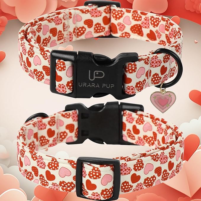 Valentine’s Dog Collar, Red Heart Dog Collar with Quick Release, Sweet Valentine’s Gift Pet Girl Boy Dog Collar for Puppy Small Medium Dogs, Wedding Dog Collar