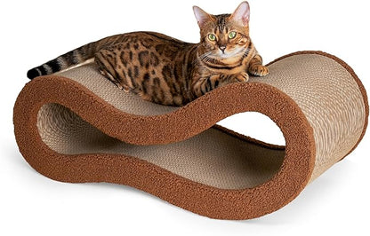Pet JoJo Cloud Lounge Cat Scratching Pad, Reversible Scratch Board with Natural Curves for Freestyle Scratching & Ergonomic Support, Extra Wide Cat Bed for Large Cats, Premium Cardboard & Cozy Fabric