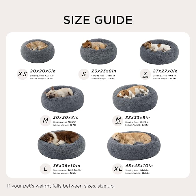Bedsure Calming Dog Bed for Extra Large Dogs - Donut Washable Large Pet Bed, 45 inches Anti-Slip Round Fluffy Plush Faux Fur Dog Bed, Fits up to 120 lbs Pets, Dark Grey