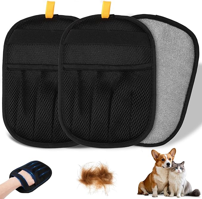 3/4PCS Pet Hair Removal Glove for Cats & Dogs,Upgraded Five-Finger Electrostatic Pet Hair Remover Glove, Reusable Magic Brush Pet Hair Removal Tool for Laundry, Couch, Carpet & Car Seat (black 3pcs)