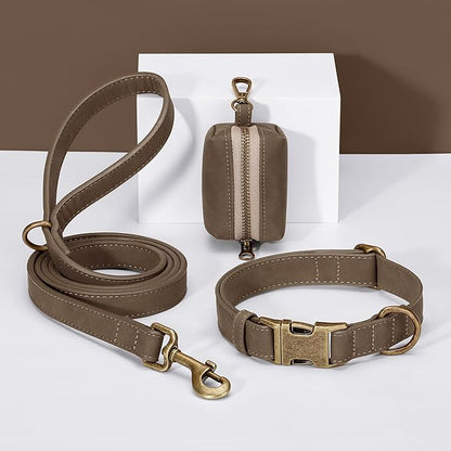 Didog Soft PU Leather Dog Collar, Stylish Quick Released Dog Collar for Large Dogs, Easy Clean Adjustable Pet Collar for Daily Walking, Brown, XL Fit 17-27" Neck