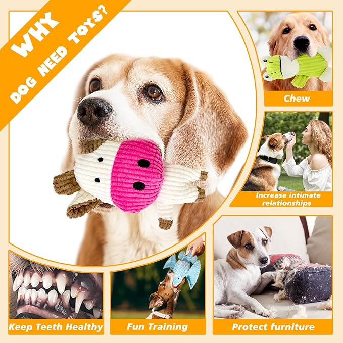 MRSOHRET 5 Pack Squeaky Dog Toys, Tough Stuffed Plush Puppy Tough Chew Toys, Durable Plush Animal Dog Toy for Large Small Medium Dogs to Keep Them Busy