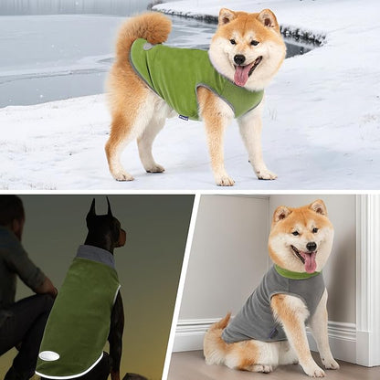 cyeollo 2 Pack Dog Sweater Fleece Vest Dog Sweatshirt Reflective Lightweight Pet Clothes for Medium Large Dogs Boy Girl Pet Apparel Grass Green & Grey, XXL