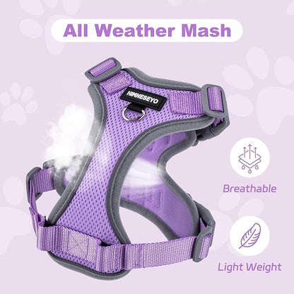 Small Dog Harness and Leash Set, No Pull Adjustable Pet Harness for Small Dogs, Breathable Mesh Rflective Dog Vest Harness (Light Purple, S)