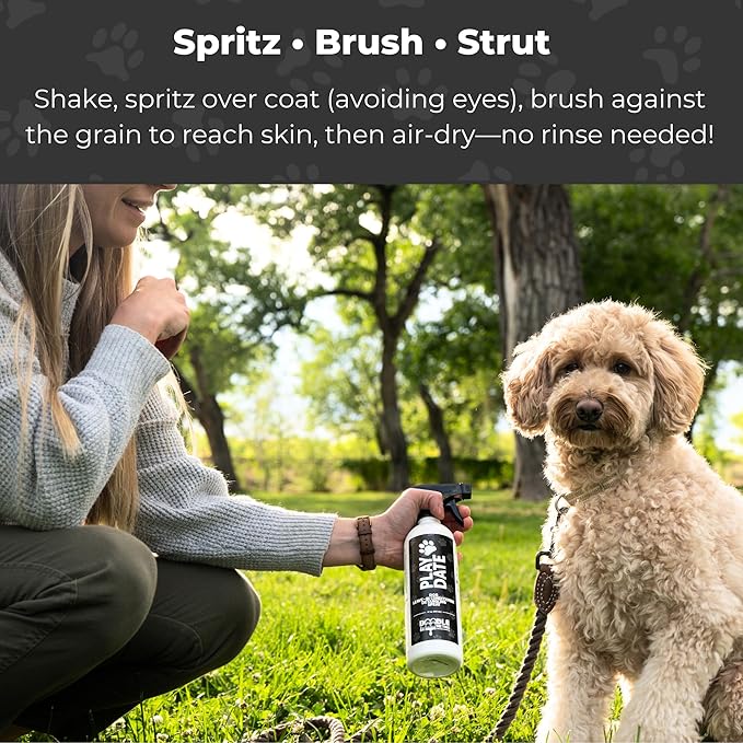Play Date Dog Detangler Spray for Doodles, Poodles & Curly Breeds - 17 fl oz Doodle Detangler Spray with Emu Oil - Doodle Me This Kingston and Hamilton Dog Dematting - Sulfate & Paraben Free, USA Made