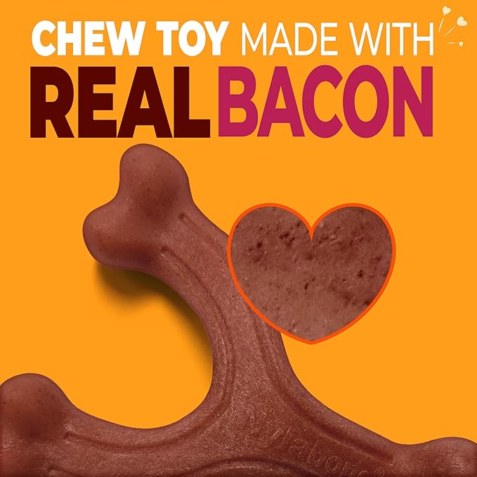 Nylabone Wishbone Strong Chew Toy for Dogs Made with Real Bacon, Durable Dog Chew Bones for Aggressive Chewers, Long-Lasting Flavor Keeps Dogs Busy, Large Dog Toys - Up to 50 lbs, 1 Count