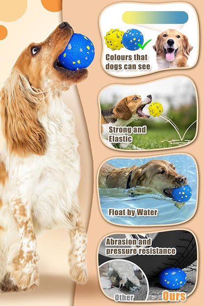 Moonorange Dog Tennis Balls for Aggressive Chewers, Indestructible Durable Bouncy Interactive Toy for Dogs Fetch Game Lightweight Floating Outdoor Training(2 Yellow Point+ 2 Blue Cirle Medium)