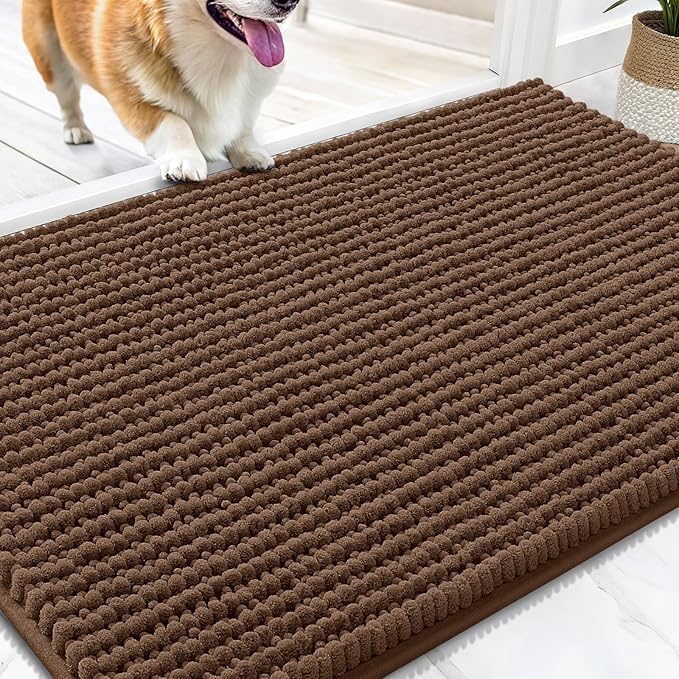 OLANLY Dog Door Mat for Muddy Paws 30x20, Ultra Absorbent Chenille Mud Doormat, Non-Slip Washable and Dirt Trapping Doormat for Indoor Entryway, Quick-Dry Indoor Pet Bed Mats for Dogs, Mocha