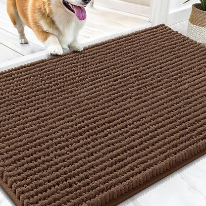 OLANLY Dog Door Mat for Muddy Paws 30x20, Ultra Absorbent Chenille Mud Doormat, Non-Slip Washable and Dirt Trapping Doormat for Indoor Entryway, Quick-Dry Indoor Pet Bed Mats for Dogs, Mocha