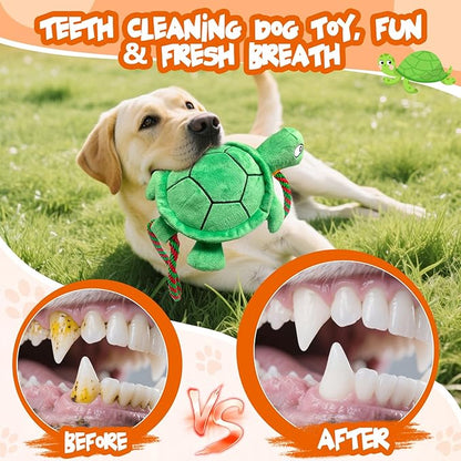 Large Turtle Dog Toys: Squeaky Dog Toys for Aggressive Chewers - Interactive Rope Tug of War Dog Toy - Puppy Chew Toy for Small/Meduim/Large Breeds