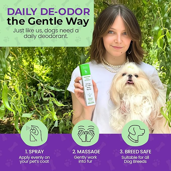 The Canine Project Luxury Daily Dog Deodorant & Grooming Spray – Long-Lasting, Odor Eliminating Pet Deodorizer Spray for Dogs’ Coat & Skin – Gentle & Clean, Irresistible Fresh Spa Scent 5.07 Fl oz.