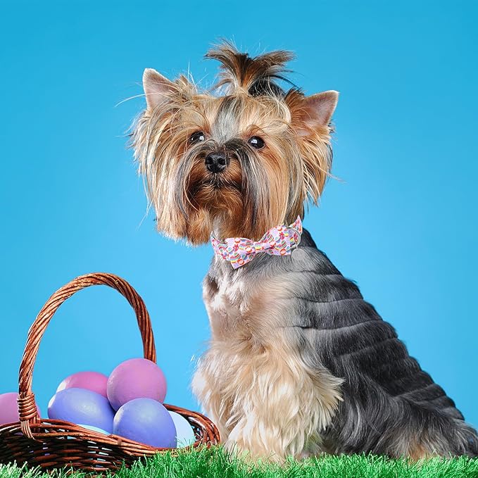 Easter Collar with Bow Tie, Cotton Bowtie Collar for Large Dogs, Colorful Eggs Collar with Metal Buckle, Easter Day Gift, XL, 16-26in Neck