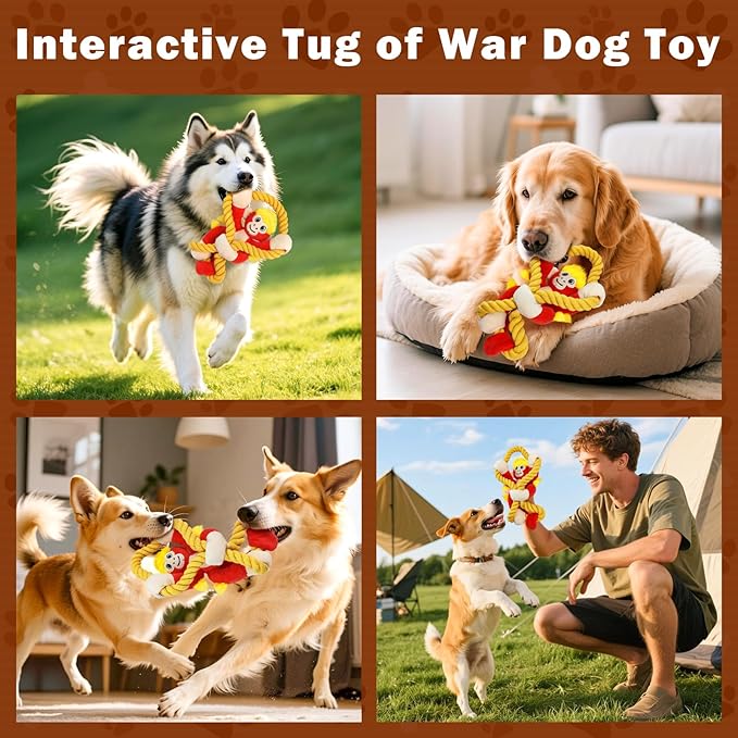 Squeaky Dog Toys: Large Dog Chew Toy- Interactive Tough Tug of War Toy with Rope for Small/Meduim/Large Breeds - Puppy Toy for Teething Training