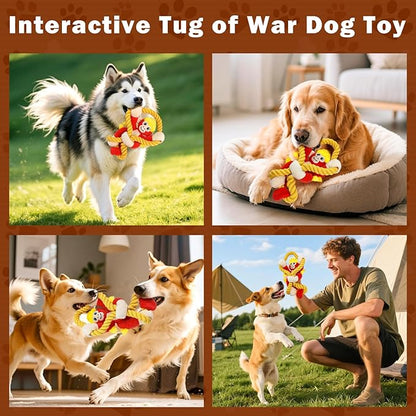Squeaky Dog Toys: Large Dog Chew Toy- Interactive Tough Tug of War Toy with Rope for Small/Meduim/Large Breeds - Puppy Toy for Teething Training