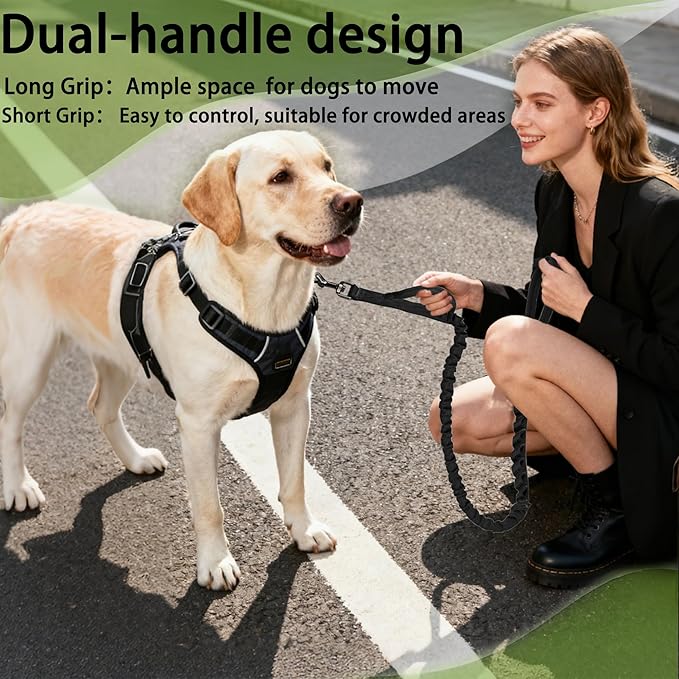 FOVRLZSE Reflective Heavy Duty Bungee Dog Leash - 4FT to 5FT Adjustable Shock Absorbing Leash with Double Padded Handle & 360° No Tangle Metal Clasp for Small Medium Large Dogs (Black)