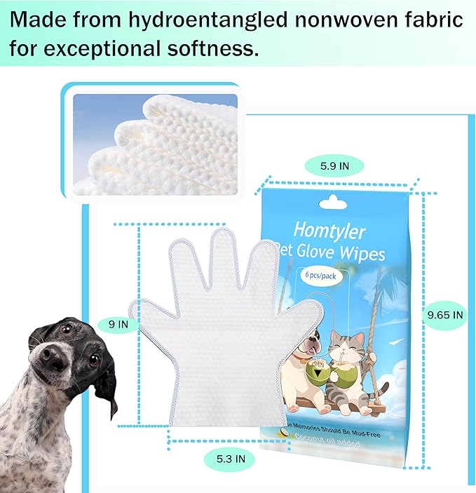 Dog Wipes & Cleaning Gloves 2-in-1 for Dogs and Cats, Extra-Thick Pet Wipes with Coconut Oil for Lick-Safe Paws, Eyes, Ears & Body, Rinse-Free Waterless Bath for Deodorizing&Cleansing, 24 PCS