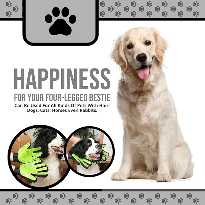Pet Grooming Gloves – 1 Pair – Deshedding & Bath Massage Mitts for Dogs & Cats – Choose from 5 Colors – Adjustable, Reusable & Easy to Clean (Gray)