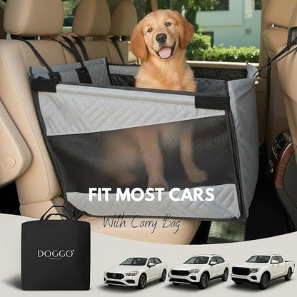Premium Dog Car Seat & Back Seat – Waterproof & Non-Slip Travel Hammock with Storage Pockets | Secure & Comfortable Pet Seat Cover for Large & Medium Dogs – Fits Cars, SUVs & Trucks (Gray)