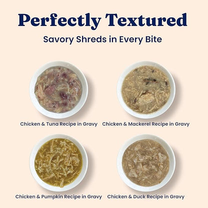 Solid Gold Wet Cat Food Variety Pack Shreds in Gravy - Healthy Canned Cat Food Made w/Real Chicken & Protein Shreds, Vitamins - Grain Free & Gluten Free Canned Meals for Cats & Kittens - 12ct/3oz Can