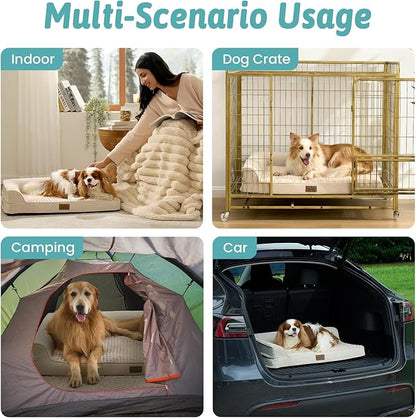 COZY KISS Orthopedic Dog Bed for Large Size Dog, XL Dogs Crate Bed, L Shaped Foam Anti-Slip Bottom Pet Cat Sofa with Washable Removable Cover, Suitable for Pet Up to 100 lbs, 44x32x7 inch, Beige