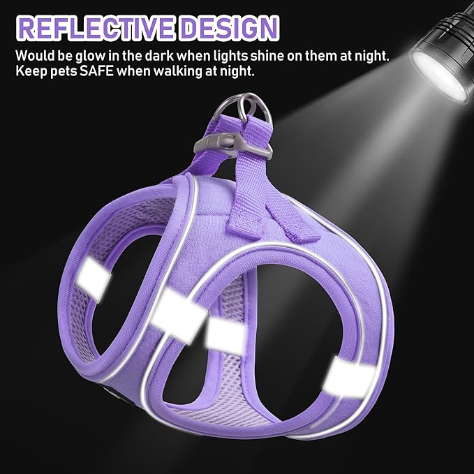 GAMUDA Small Pet Harness Collar and Leash Set, Step in No Chock No Pull Linen Fabric Soft Mesh Dog Vest Harnesses Reflective for Dogs Puppy Cats Kitten Rabbit (Purple, L)