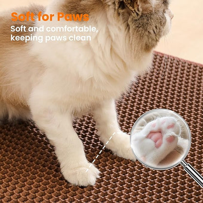Petinstinct Cat Litter Mat, 24x18 Inches Large Double Layer Honeycomb Cat Litter Trapping Mat, Non Slip Waterproof Urine Proof Cat Litter Box Mat for Floor, Kitty Litter Rug, Cat Supplies, Brown