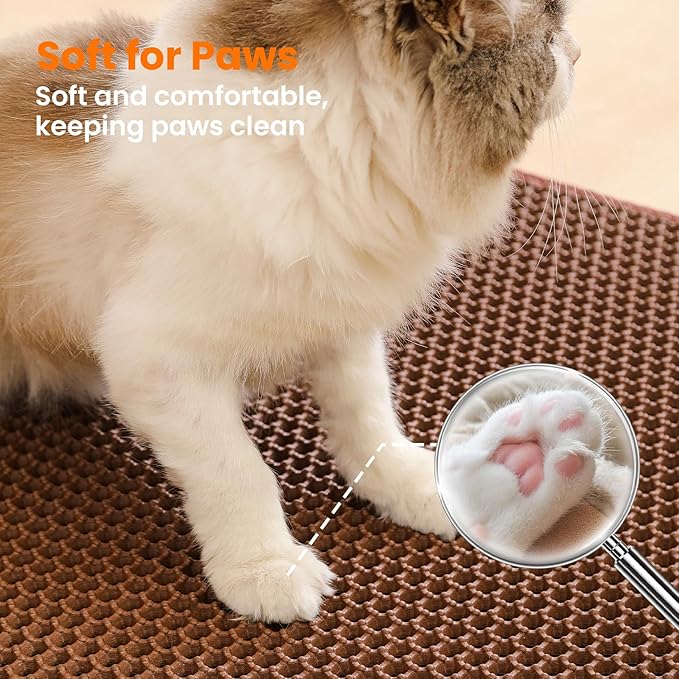 Petinstinct Jumbo Cat Litter Mat, 46x26 Inches Double Layer Honeycomb Litter Trapping Mat, Non Slip Waterproof Urine Proof Extra Large Cat Litter Box Mat, Kitten Supplies and Essentials, XXL, Brown