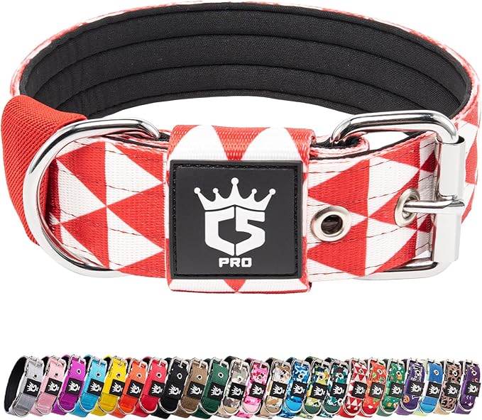 TSPRO Tactical Dog Collar 1.5 Inch Wide Thick Dog Collars with Heavy Duty Metal Buckle, Durable, Strong, Adjustable for Medium to Large Dogs (Geometric M)