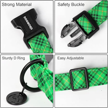 DOGWONG St. Patrick's Day Dog Collar, Green Plaid Dog Collar Soft Durable Adjustable Costume St. Patrick's Day Green Grid Puppy Collar for Small Medium Large Dog