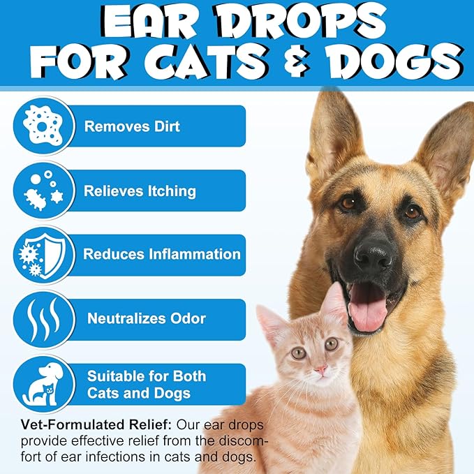 2Pack Ear Infection Treatment Drops for Dogs and Cats,with 1% Hydrocortisone Soothing Dog Yeast Infection, Itchy Ear Relief-Treats Ear Infections for Dogs & Cats - 2 fl oz