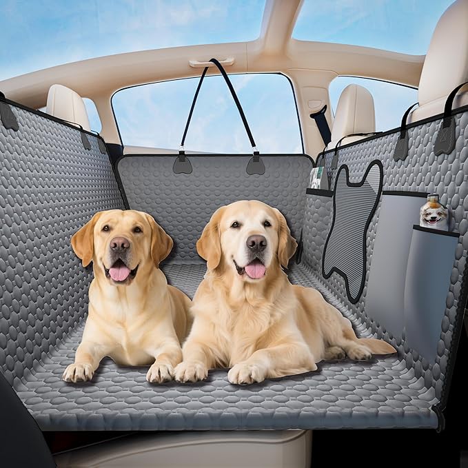YFChangle Hard Bottom Dog Car Seat Cover for Back Seat – Waterproof Nonslip Hammock Extender for Trucks & SUVs, Heavy Duty Pet Protector, Gray Oxford Fabric