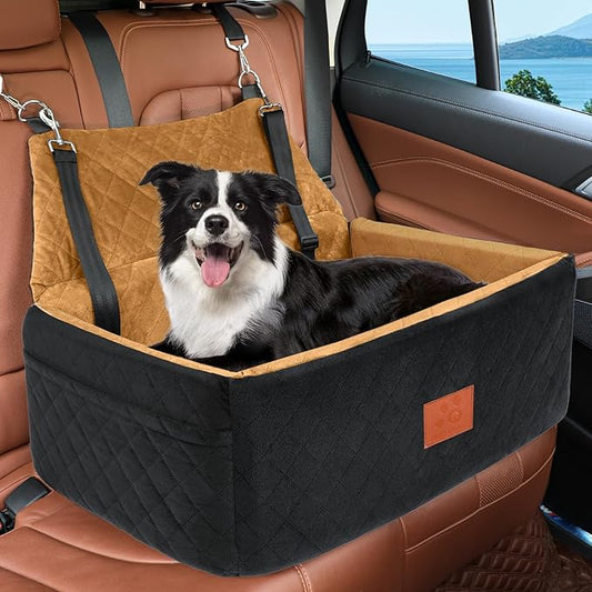 NEEZUKAR Dog Car Seat for Large Medium Dogs,Washable Pet Car Seat Under 55 lbs or 2 Small Dogs,Dog Booster Seat with Thick Cushion,2 Safety Leashes Travel Car Dog Bed
