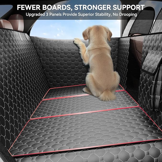 DIAMOOKY Dog Car Seat Cover for Back Seat, Waterproof Back Seat Extender for Dogs w/Door & Headrest Protector, Hard Bottom Pet Bed Hammock Holds 420lbs, for Cars SUVs Small Trucks(Not for 3-row seats)