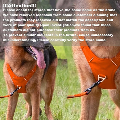 No Pull Dog Harness for Medium Dogs, Adjustable, Reflective Breathable Padded Vest with 2 Metal Leash Clips and Handle for Control or Car Seatbelt Use, Orange, M