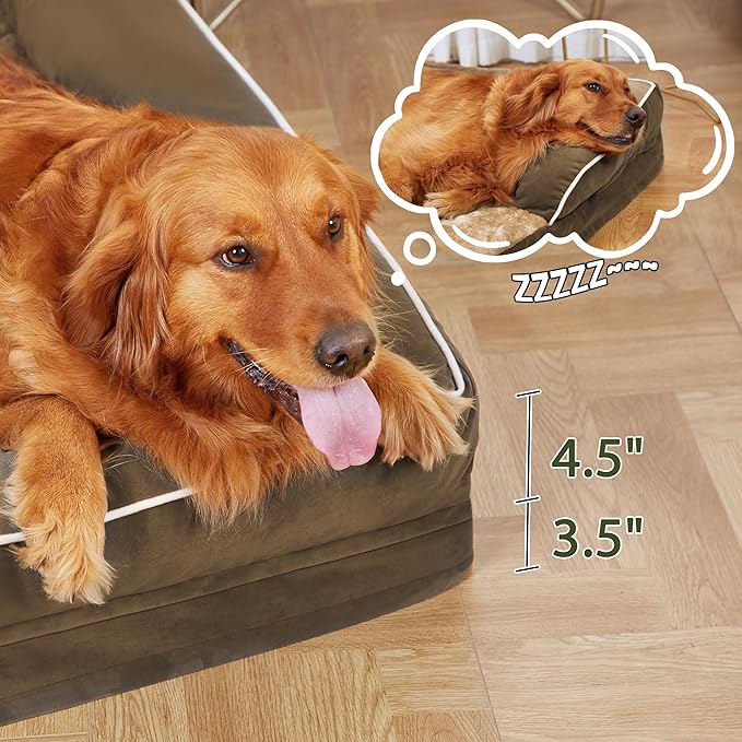 Casa Paw Orthopedic Dog Beds for Extra Large Dogs, Waterproof Egg Crate Foam XL Dog Bed with Sides 45x35Inch, Big Dogs Couch Beds with Removable Washable Cover and Nonskid Bottom, Brown