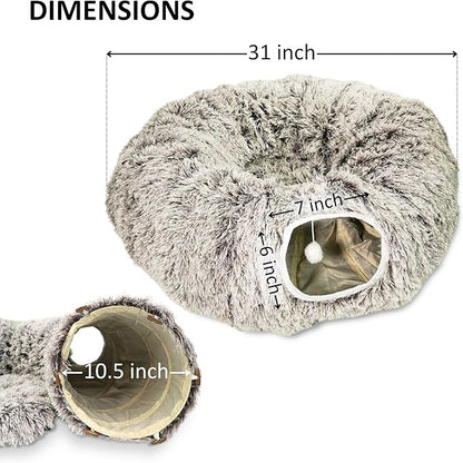 Circular Cat Tunnel for Indoor Cat - Indoor Kitty Tunnel - Cats Toy - Brown