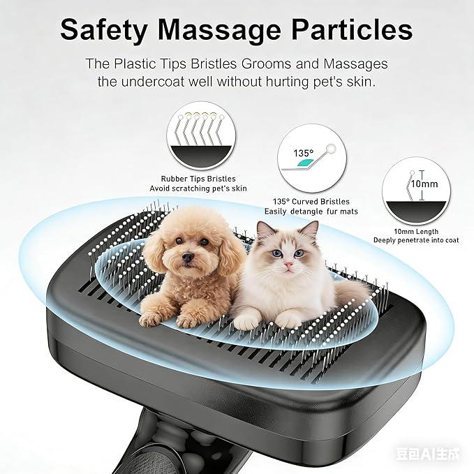WOPQAEM Self Cleaning Slicker Brush for Dog, Cat, Skin Friendly Shedding & Grooming Tool for Long and Short Haired Pets, Easy Clean Retractable Bristles, Black