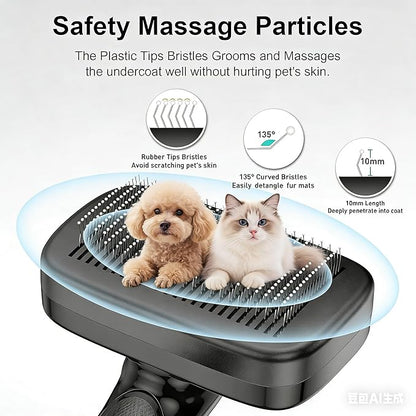 WOPQAEM Self Cleaning Slicker Brush for Dog, Cat, Skin Friendly Shedding & Grooming Tool for Long and Short Haired Pets, Easy Clean Retractable Bristles, Black