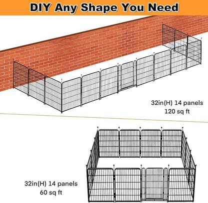 Getlay Tall Garden Fence, 32 in(H) Dog Fence Outdoor for Yard. 12 Panels Total 26.6 Ft(L) Puppy Playpen, Suitable for Indoor or Outdoor Use Play Pens for Puppys, Large Dog Pen, Fences for Garden