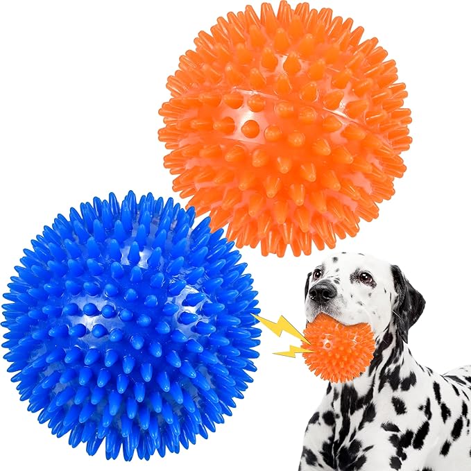 Ousiya Dog Balls 4.5" Squeaky Dogs Ball for Large Spikey Dog Ball for Aggressive Chewers Heavy Duty Teething Medium Durable Dogs Balls (2 Pack)