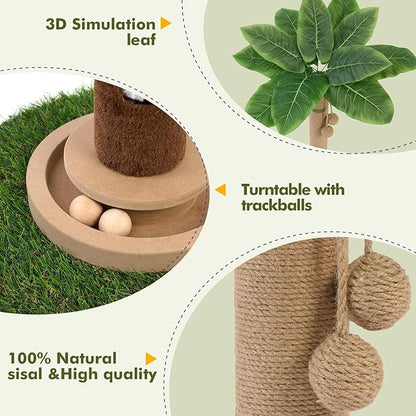Woochpet Cat Scratching Post 35'' Tall Cat Scratcher Tree Tower Scratching Posts for Indoor Cats with Cat Toy Mouse Hole and Interactive Wooden Ball for Kittens Adults Cats