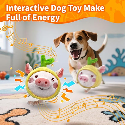 Interactive Dog Toys, [Newly Upgraded] Moving Dog Toy to Keep Them Busy, Bouncing Dogs Toy/Squeaky Rolling Ball with Jumping Music Silent Mode for Small Medium Large Dogs (Upgrade Pig)