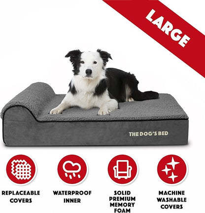 The Dog’s Bed Orthopedic Headrest Dog Bed Large Grey Plush, Memory Foam, Pain Relief for Arthritis, Hip & Elbow Dysplasia, Post Surgery, Lameness, Waterproof Washable Cover, Veterinary Approved