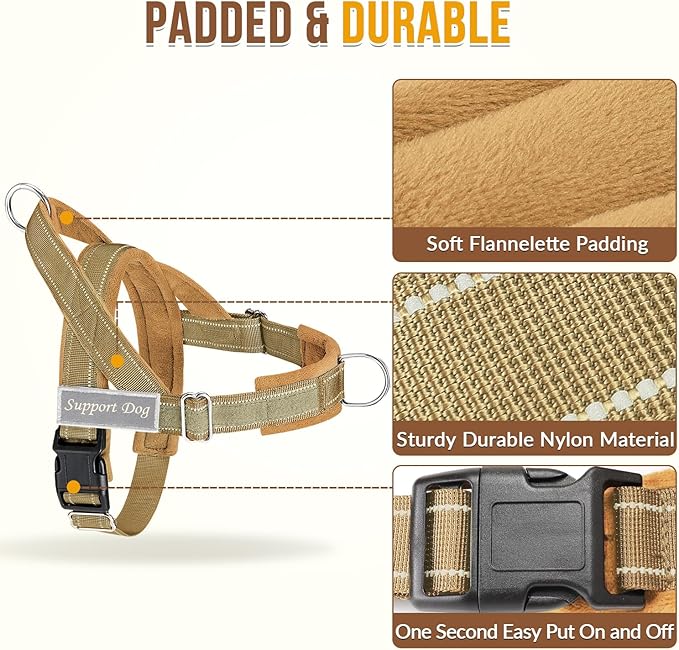 Lukovee No Pull Dog Harness & Leash Set - Heavy Duty Dog Vest Harness with Soft Padded for Medium Large Dogs, Adjustable Reflective Tactical Pet Harness for Easy Walk and Training (M, Yellow)