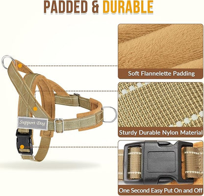 Lukovee No Pull Dog Harness & Leash Set - Heavy Duty Dog Vest Harness with Soft Padded for Medium Large Dogs, Adjustable Reflective Tactical Pet Harness for Easy Walk and Training (M, Yellow)